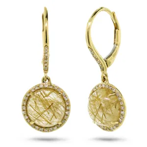 0.21ct Diamond & 5.84ct Golden Line Quartz 14k Yellow Gold Earring