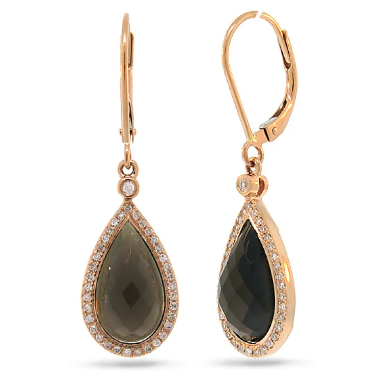 0.22ct Diamond & 5.55ct Smokey Quartz 14k Rose Gold Earring