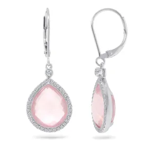 0.25ct Diamond & 9.34ct Rose Quartz 14k White Gold Earring