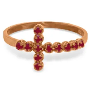 0.3 Carat 14K Solid Rose Gold Cross Ring Natural Ruby