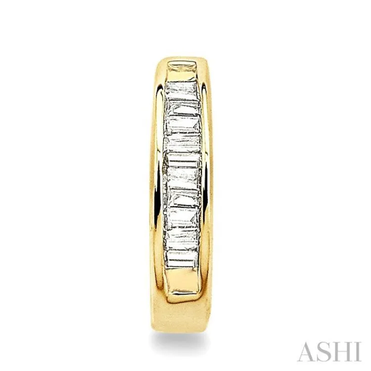 1/10 Ctw Baguette Cut Diamond Huggie Earrings in 14K Yellow Gold