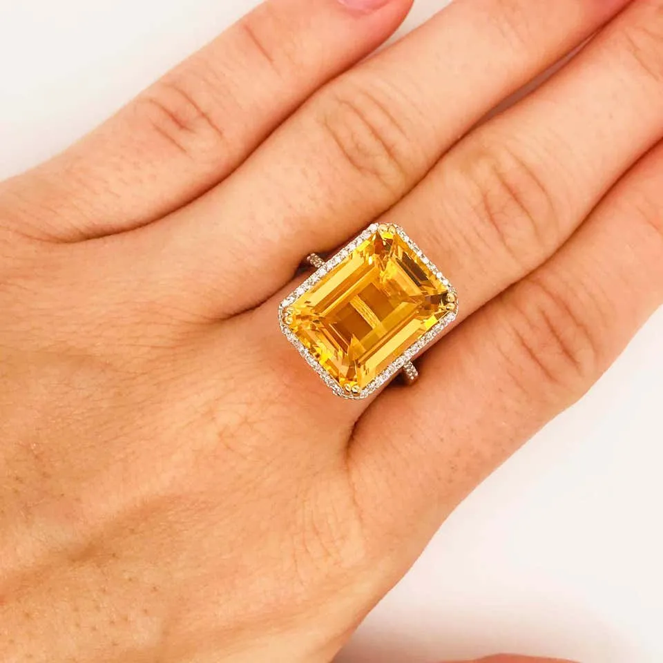 12 Carat Citrine and Diamond Halo Ring
