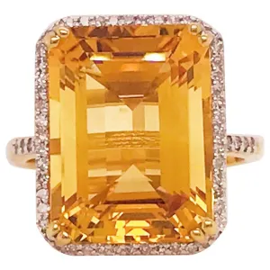 12 Carat Citrine and Diamond Halo Ring