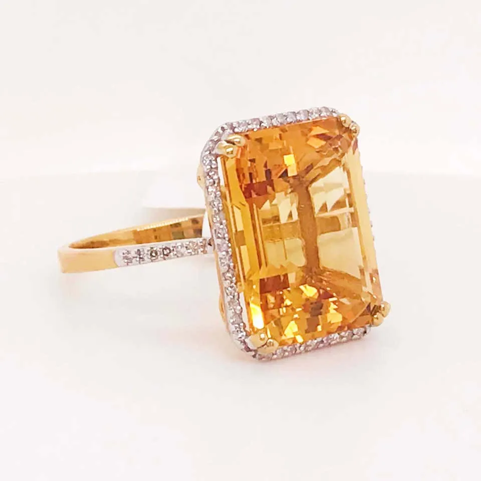 12 Carat Citrine and Diamond Halo Ring