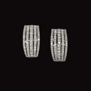 1.38ct DIAMOND HUGGIE HOOP EARRINGS 18k WHITE GOLD OMEGA ESTATE NATURAL ROUND