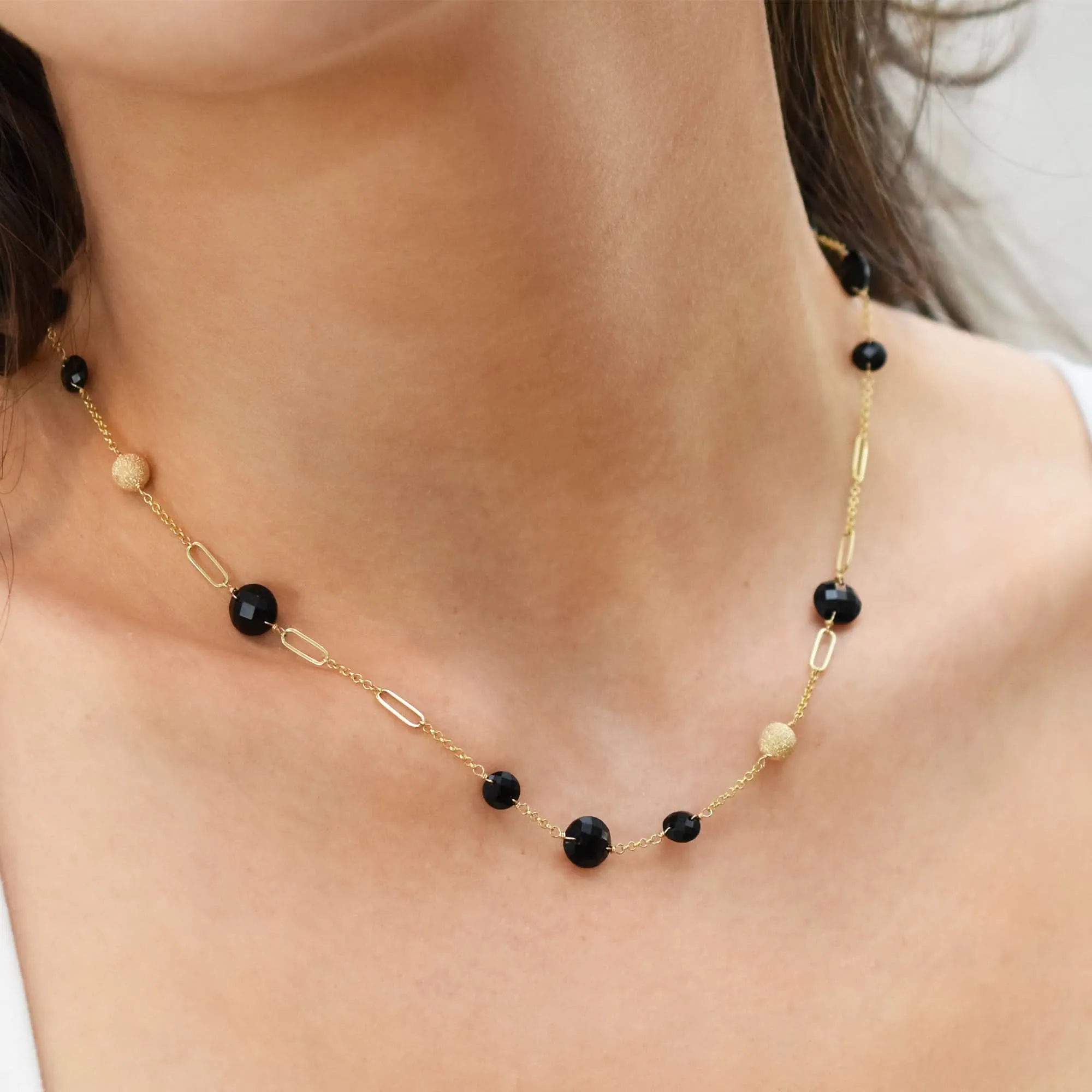 14k Coin Gemstone Fancy Station Necklace 18"