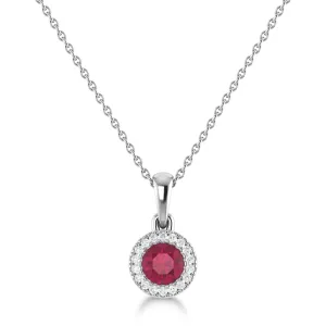14K Gold Diamond & Ruby Circle Pendant