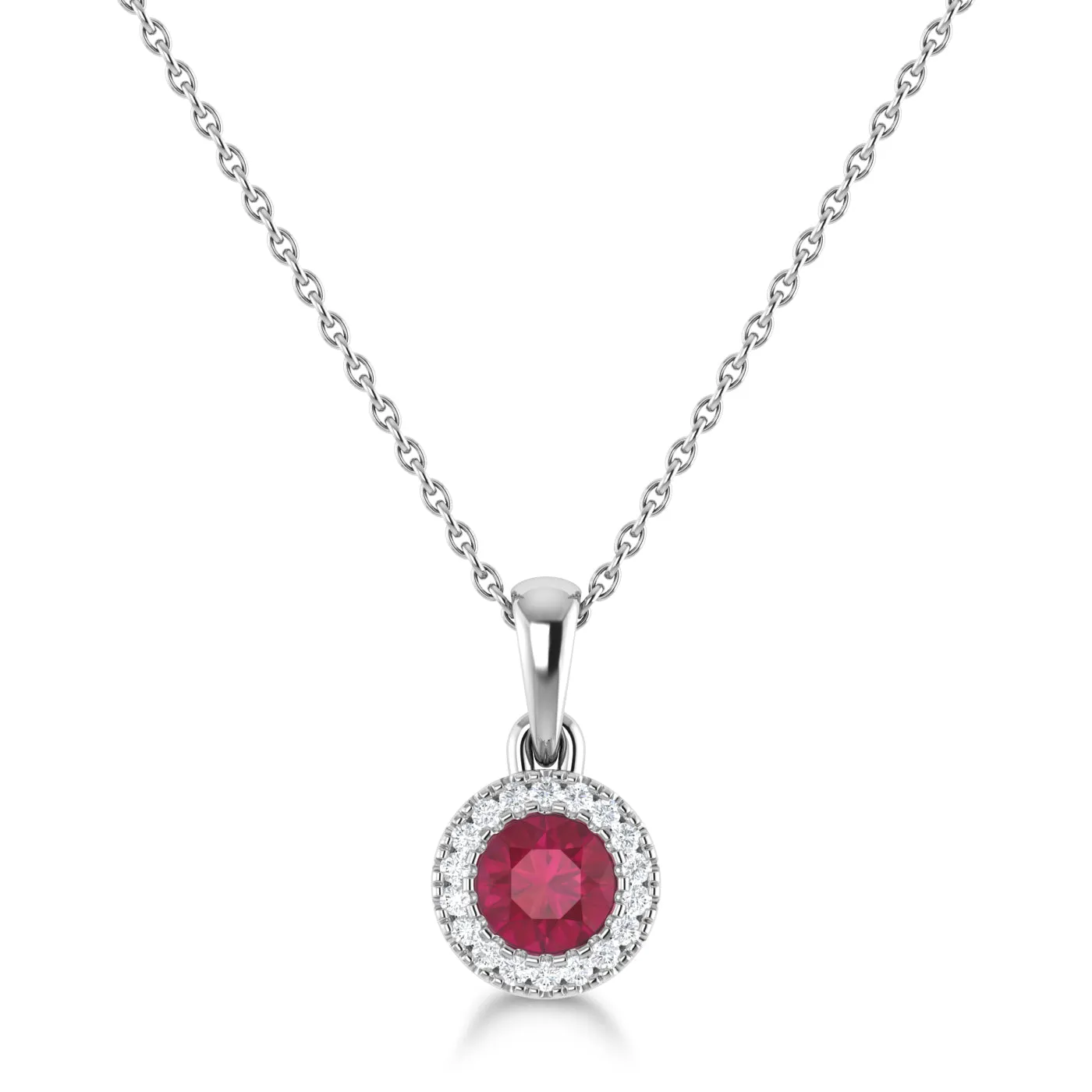 14K Gold Diamond & Ruby Circle Pendant