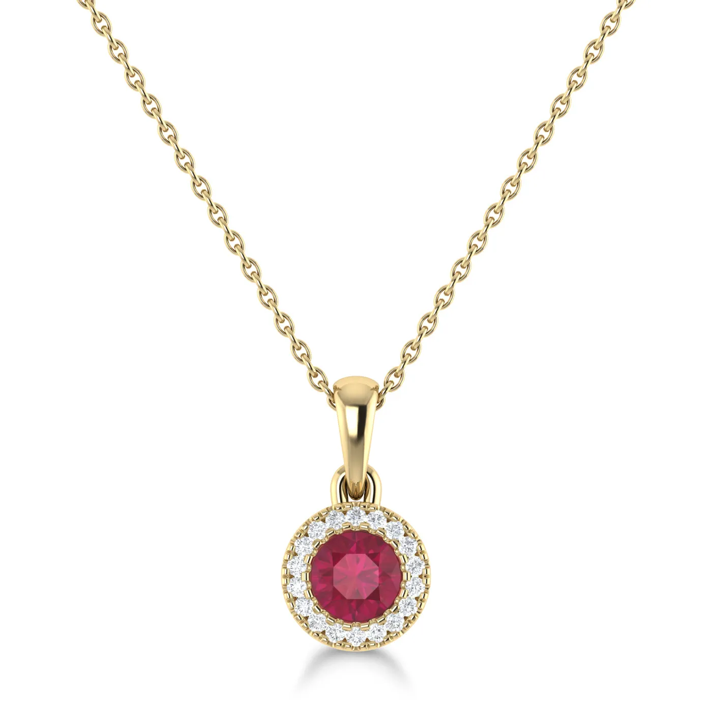 14K Gold Diamond & Ruby Circle Pendant
