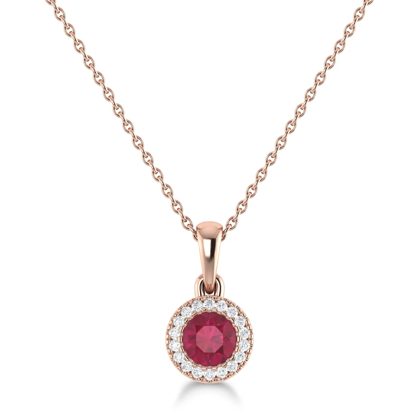 14K Gold Diamond & Ruby Circle Pendant