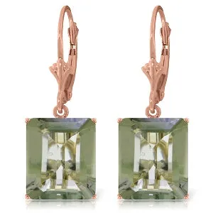 14K Solid Rose Gold Leverback Earrings Green Amethyst Gemstone