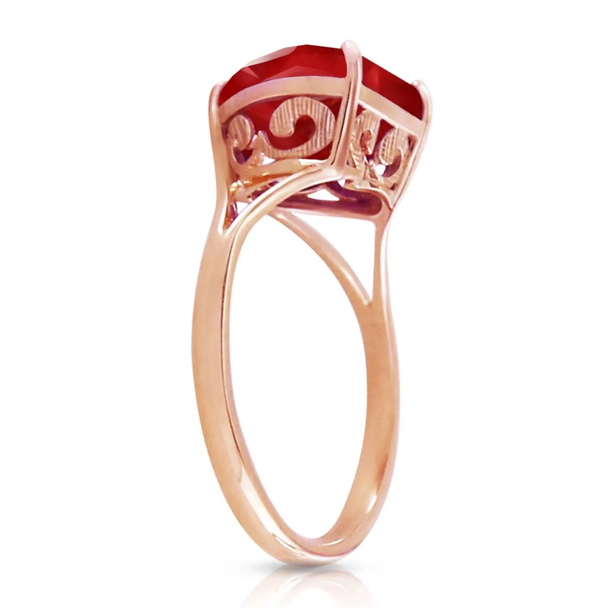 14K Solid Rose Gold Ring w/ Natural 10.0 mm Heart Ruby