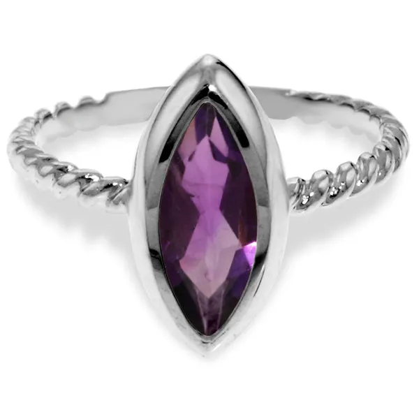 14K Solid White Gold Rings w/ Natural Marquis Amethyst