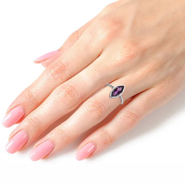 14K Solid White Gold Rings w/ Natural Marquis Amethyst