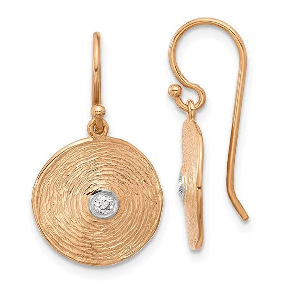 14K Textured Diamond Swirl Circle Shephard Hook Dangle Earrings