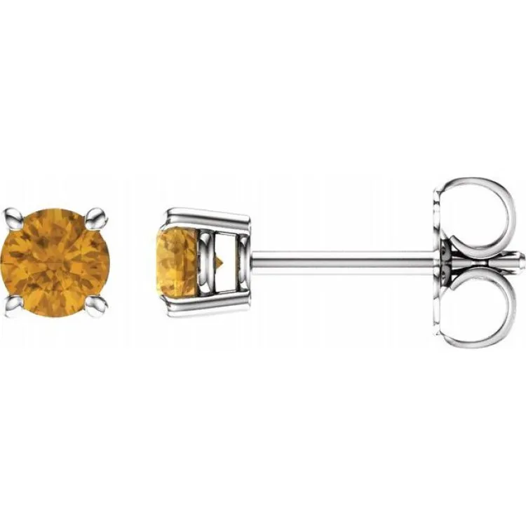 14K White 4 mm Natural Citrine Stud Earrings