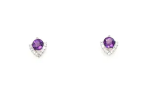 14K White Amethyst and Natural Diamond Stud Earrings