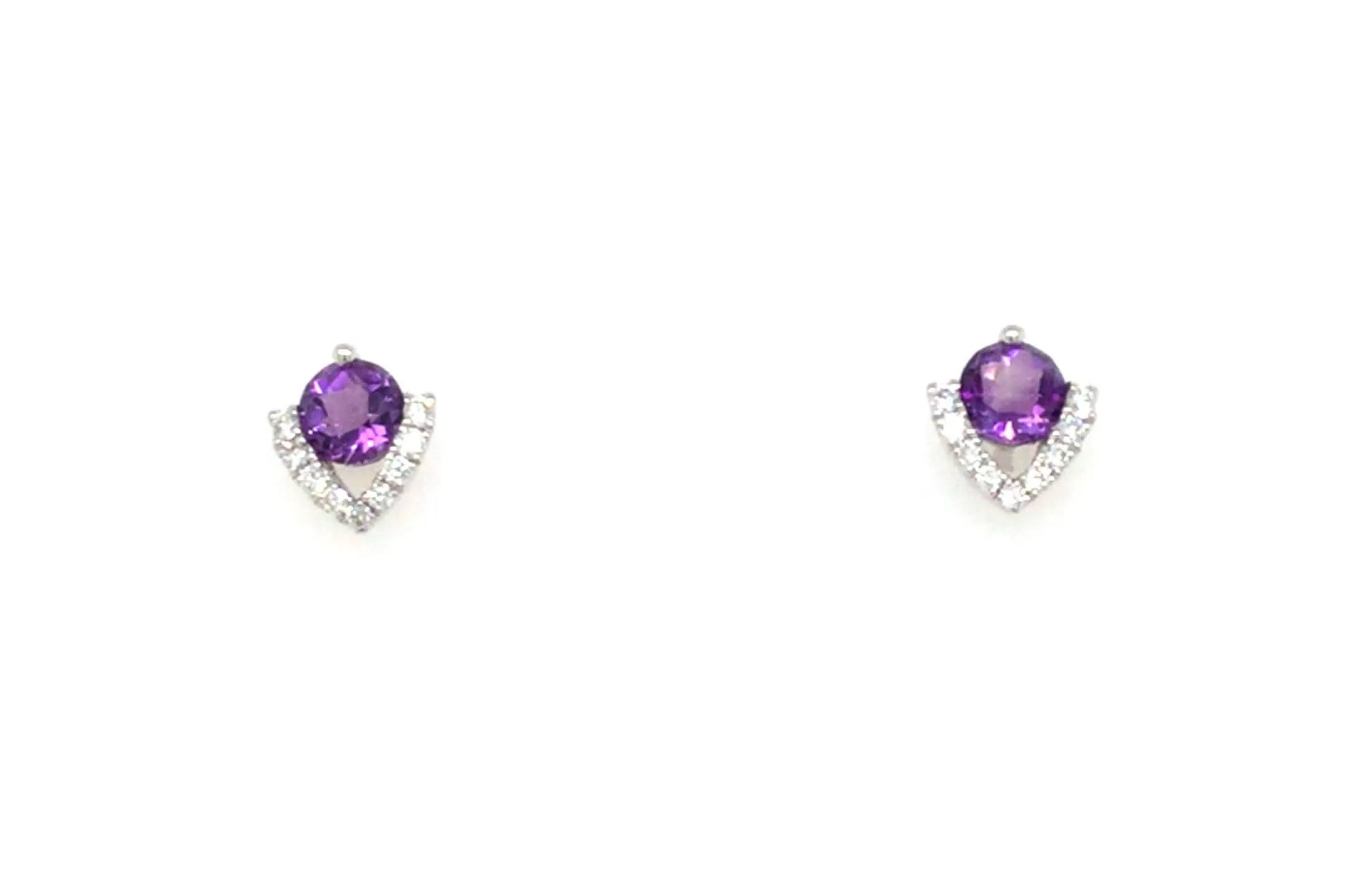 14K White Amethyst and Natural Diamond Stud Earrings
