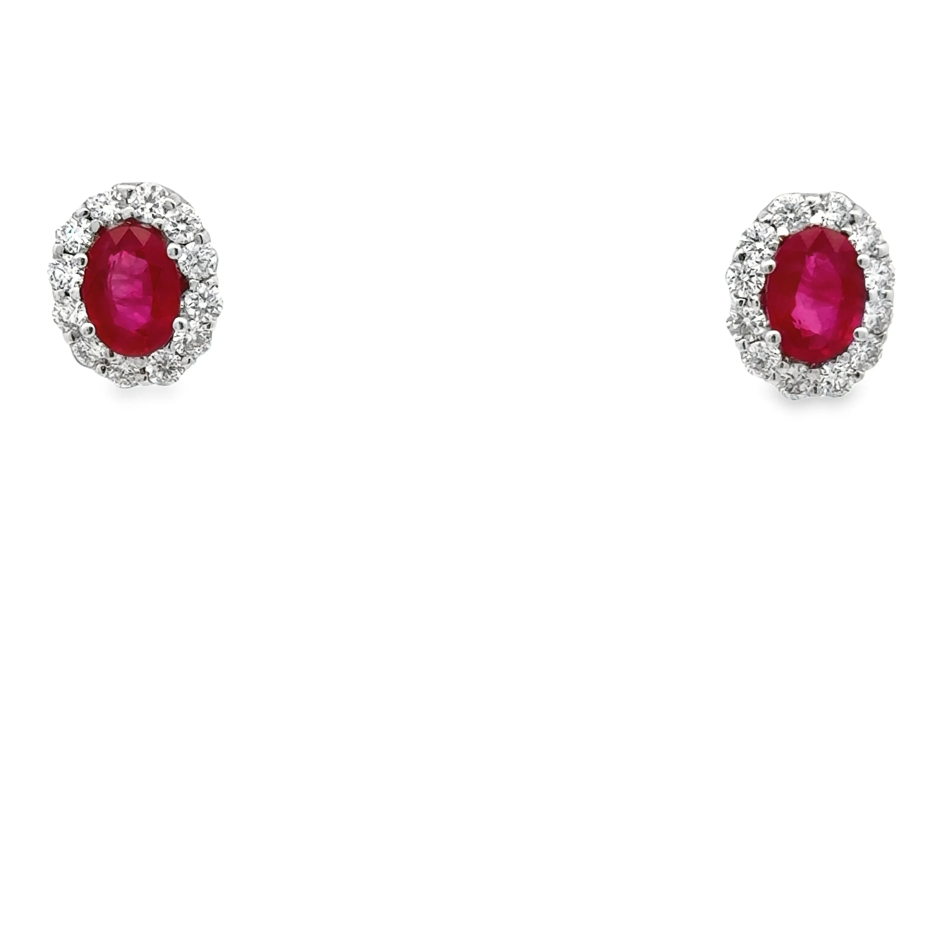 14K WHITE GOLD 1.60 CTW OVAL RUBY DIAMOND HALO EARRINGS