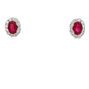 14K WHITE GOLD 1.60 CTW OVAL RUBY DIAMOND HALO EARRINGS