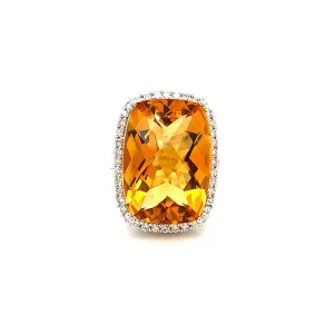 14k White Gold Cushion Checkerboard Cut Citrine Diamond Halo Ring
