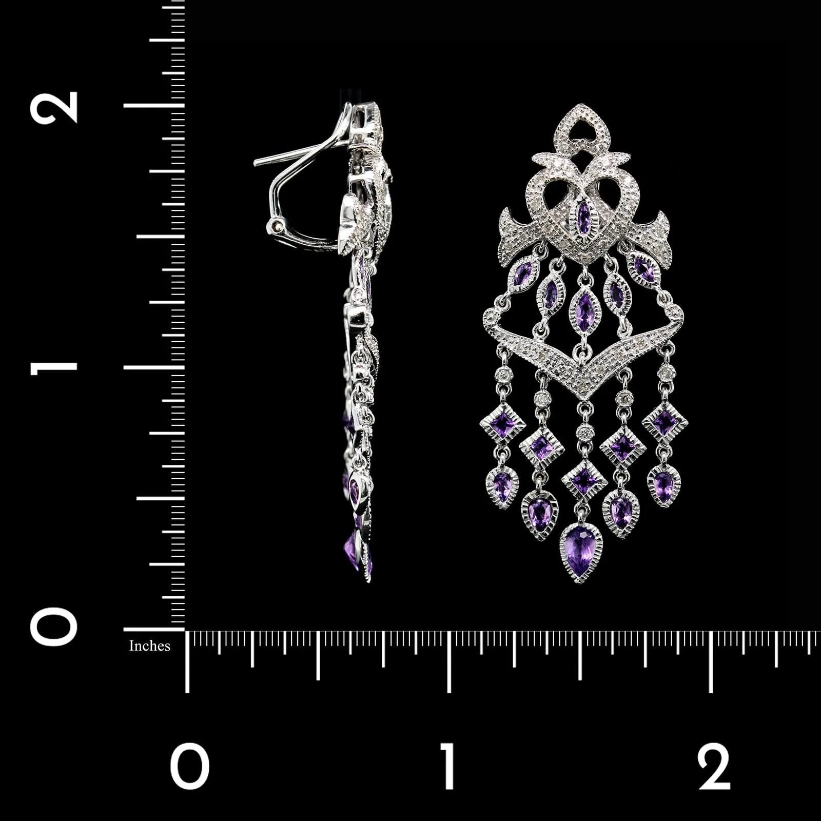 14K White Gold Estate Amethyst and Diamond Drop Earrings