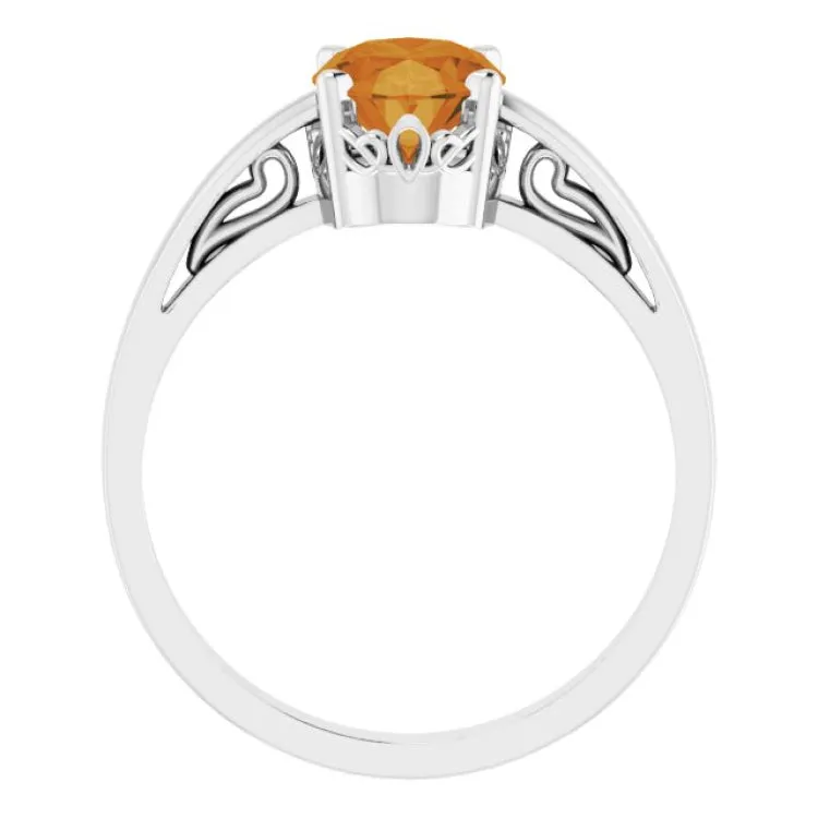14K White Natural Citrine Ring