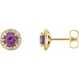 14K Yellow 4.5 mm Natural Amethyst & 1/6 CTW Natural Diamond Earrings