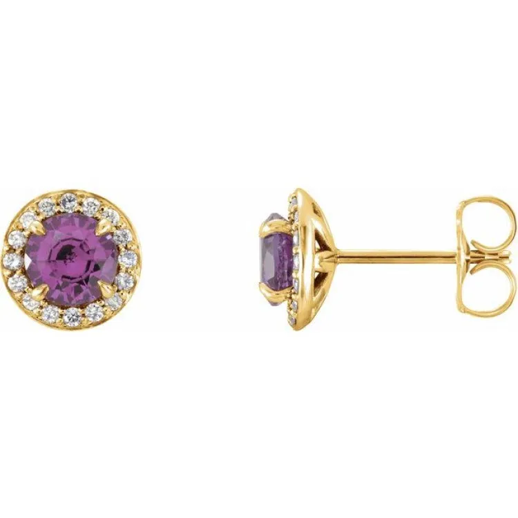14K Yellow 4.5 mm Natural Amethyst & 1/6 CTW Natural Diamond Earrings