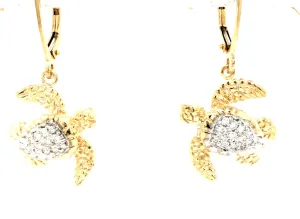 14K Yellow Turtle Natural Diamond Earrings