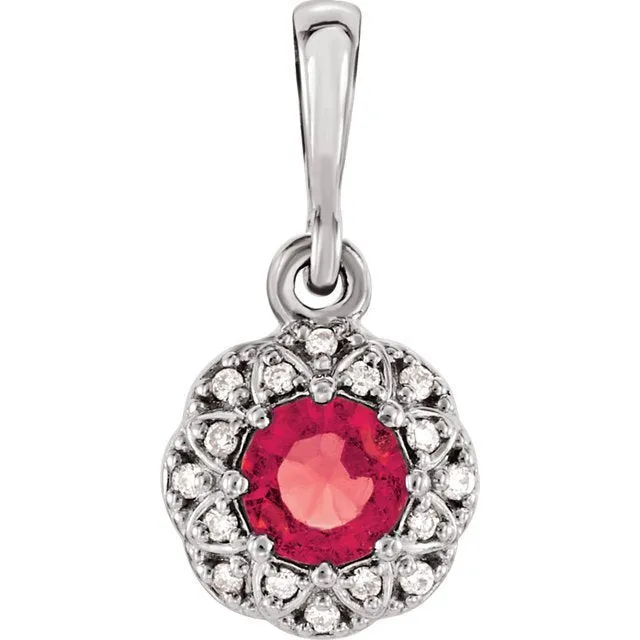 14KT GOLD 0.35 CT GENUINE RUBY & 0.04 CTW DIAMOND HALO PENDANT