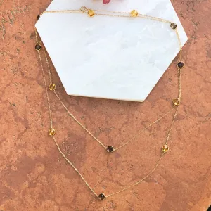 14KT Yellow Gold Citrine   Smokey Quartz Gemstones Chain Link Necklace 40"