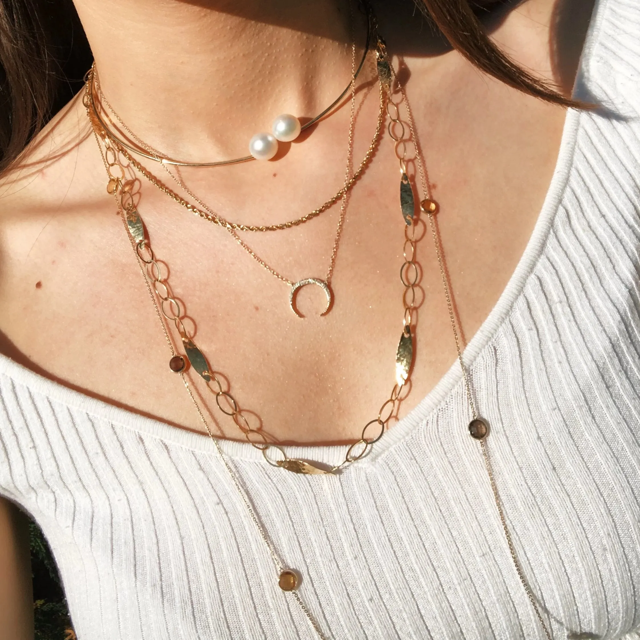 14KT Yellow Gold Citrine   Smokey Quartz Gemstones Chain Link Necklace 40"