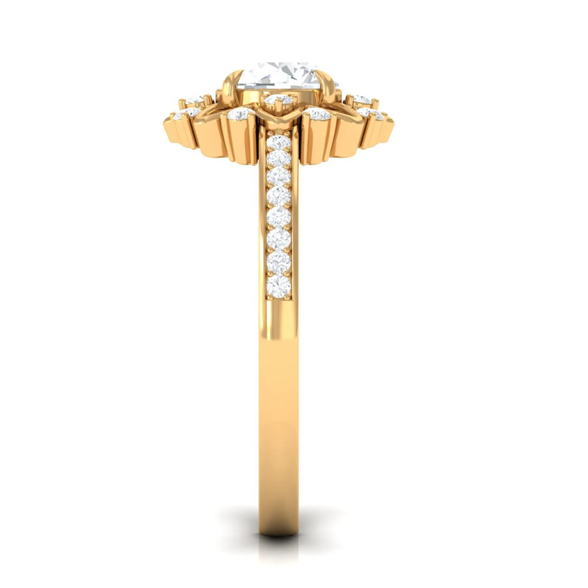 1.5 CT Round Certified Zircon Flower Engagement Ring