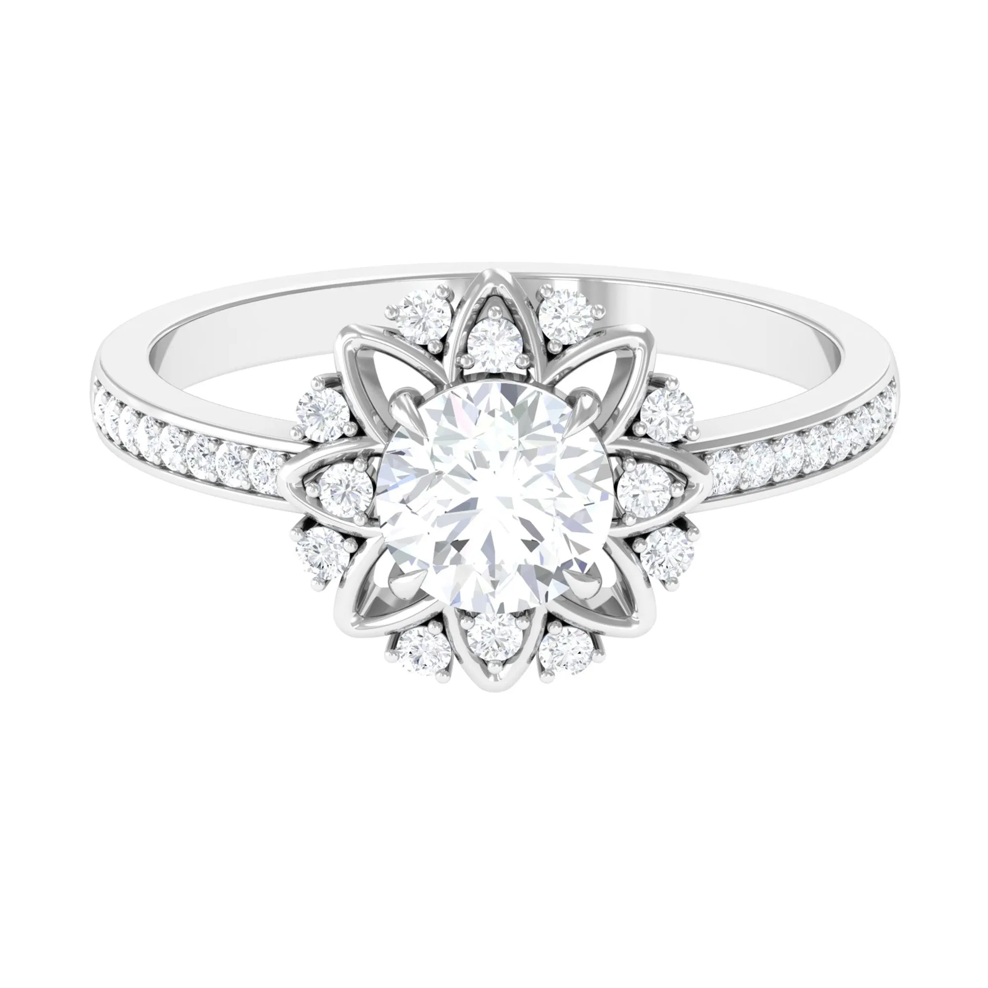 1.5 CT Round Certified Zircon Flower Engagement Ring