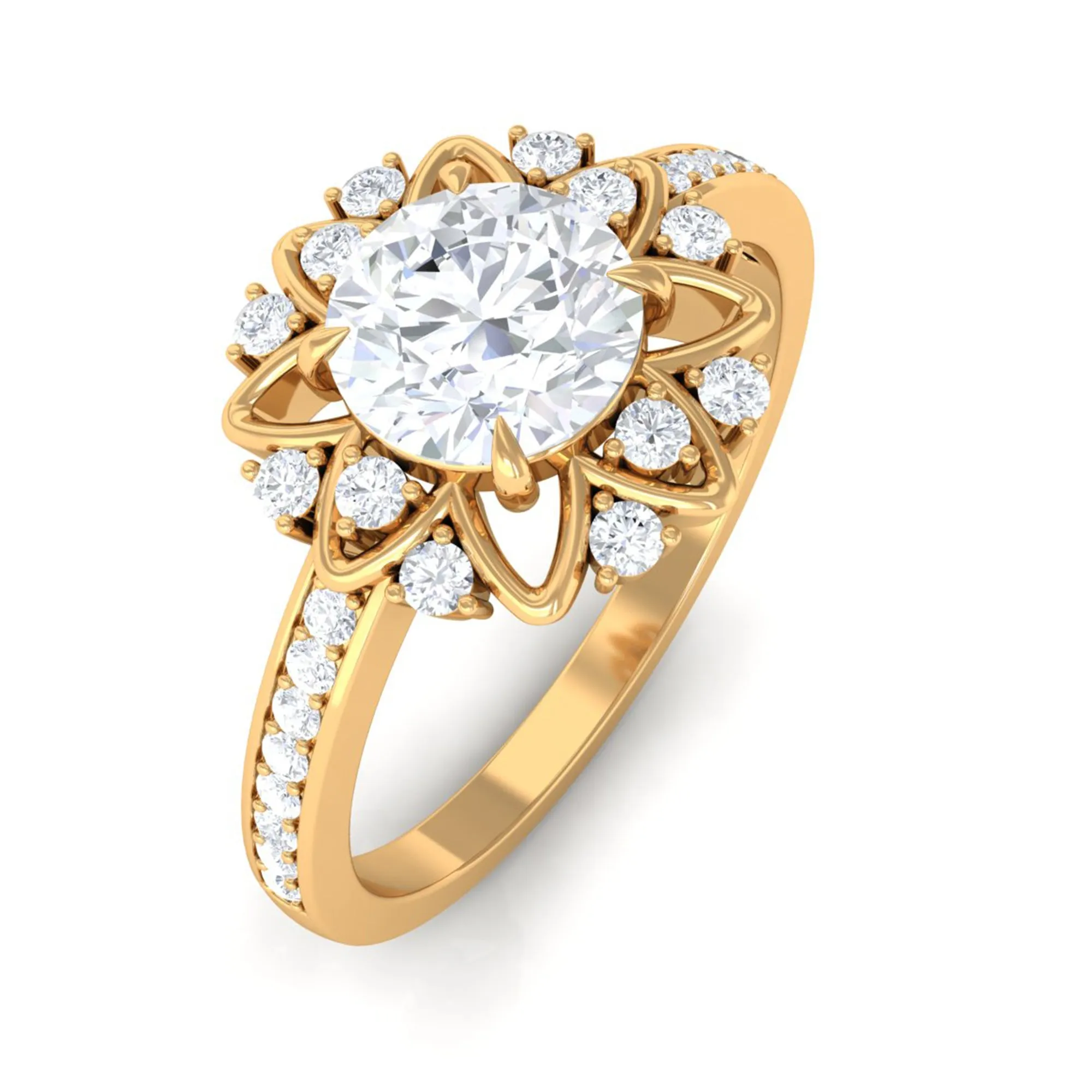 1.5 CT Round Certified Zircon Flower Engagement Ring