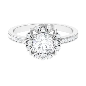 1.5 CT Round Certified Zircon Flower Engagement Ring