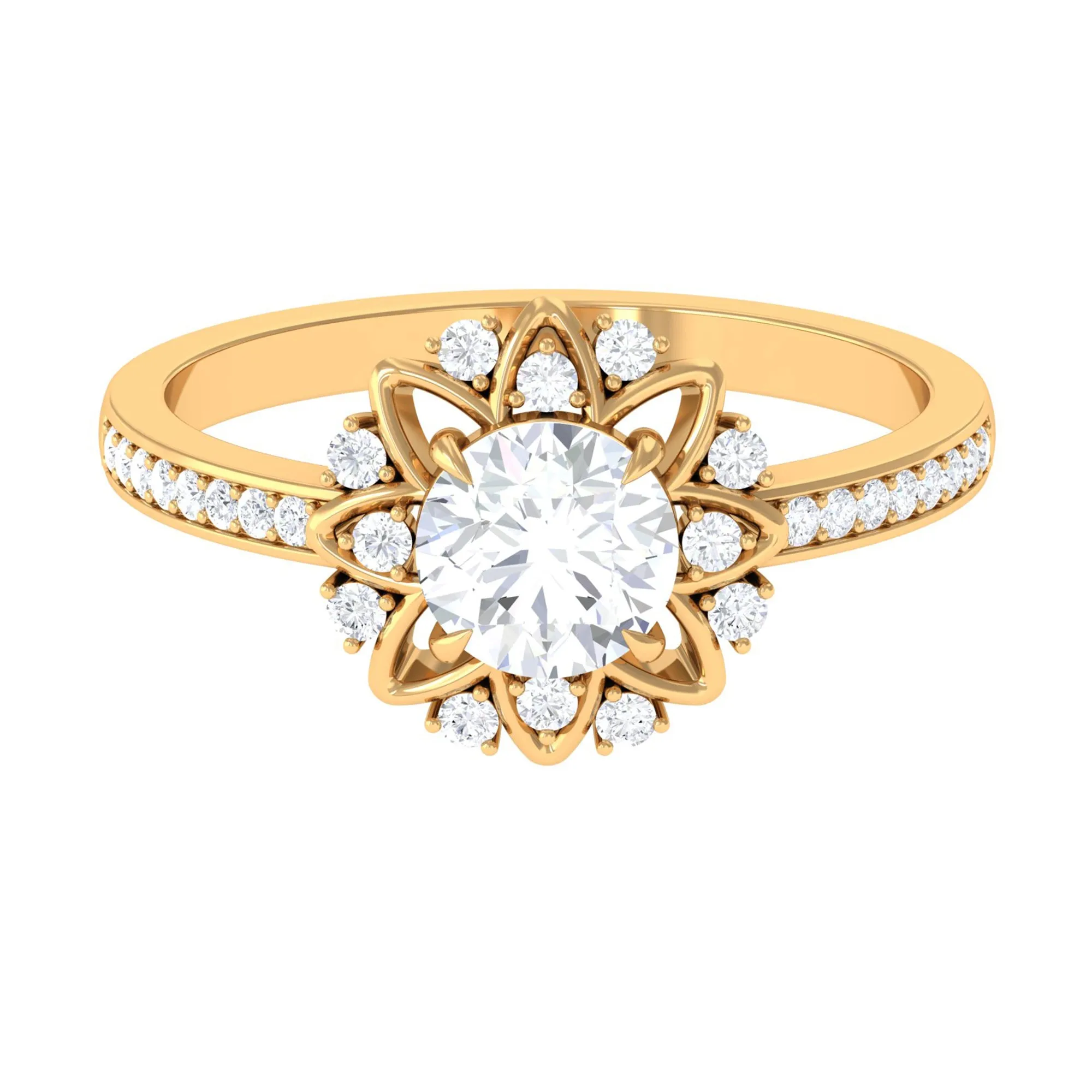 1.5 CT Round Certified Zircon Flower Engagement Ring