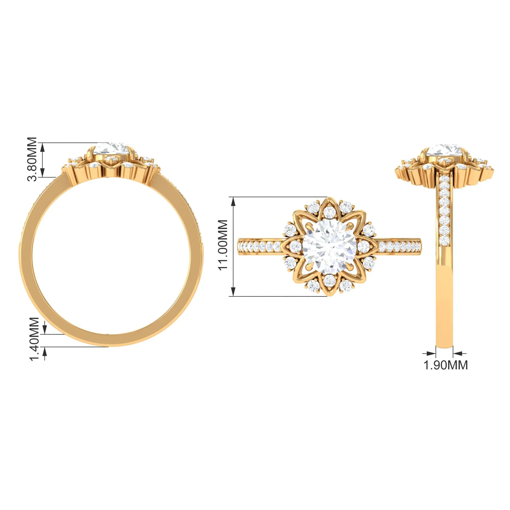 1.5 CT Round Certified Zircon Flower Engagement Ring