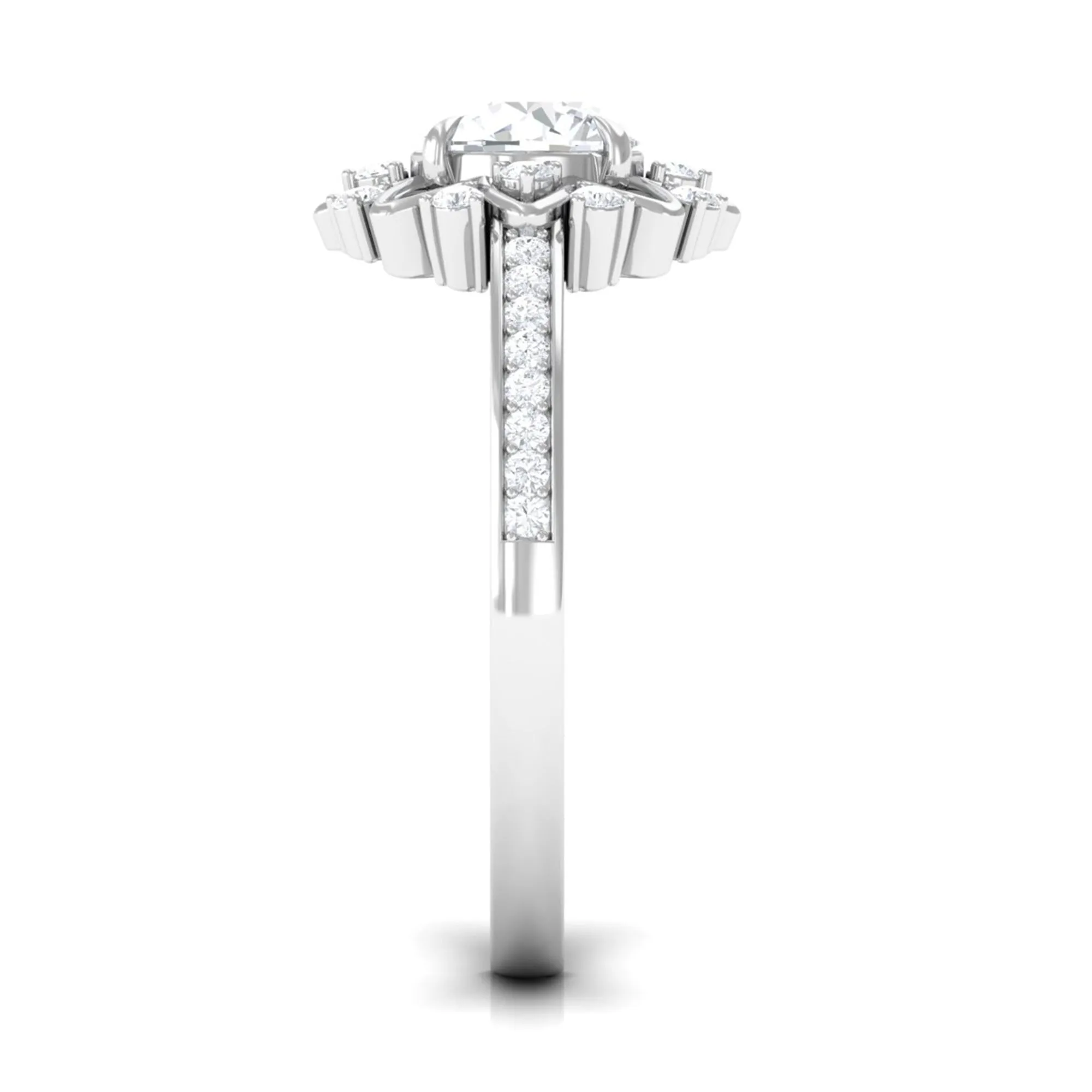 1.5 CT Round Certified Zircon Flower Engagement Ring