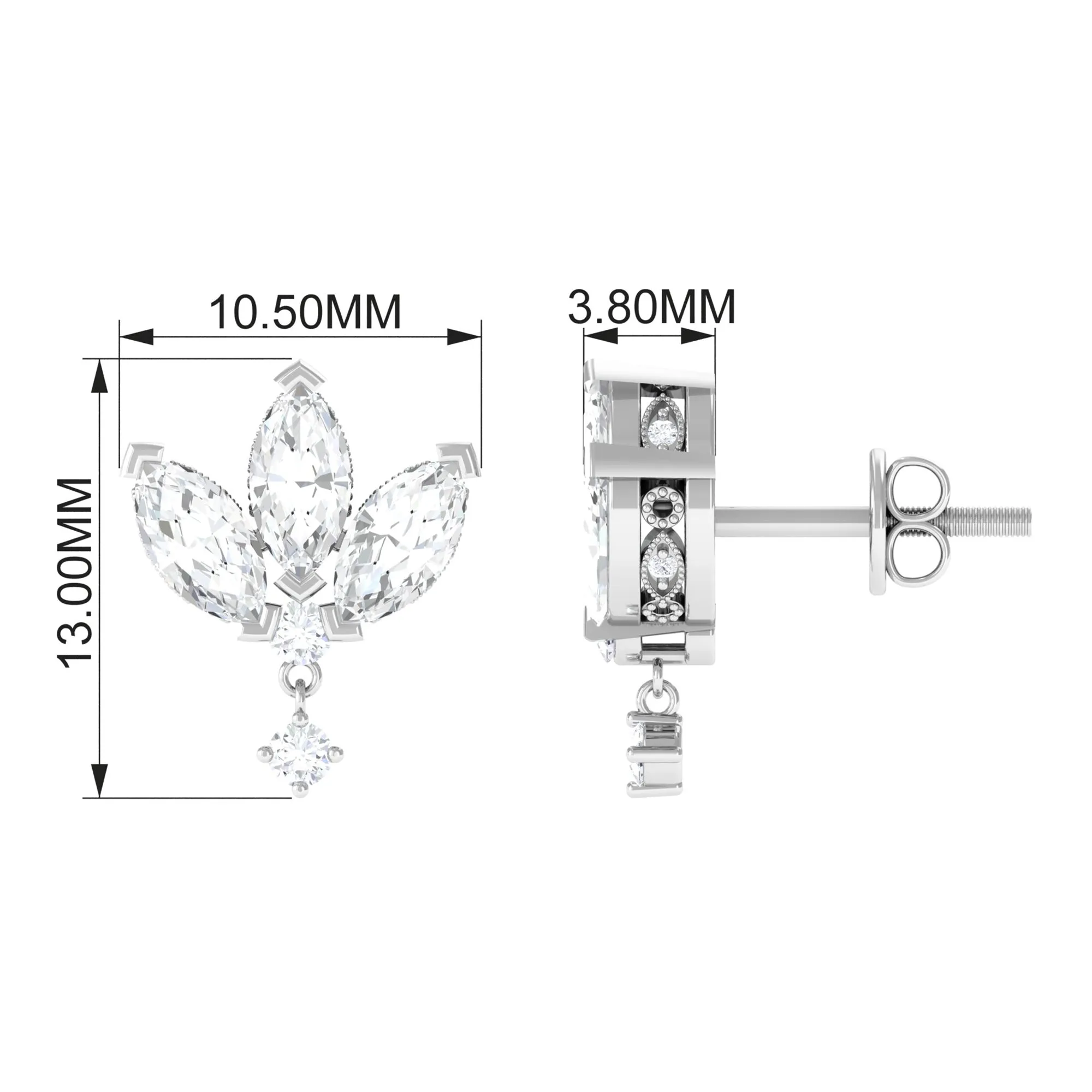 1.75 CT Marquise and Round Cut Diamond Stud Drop Earrings