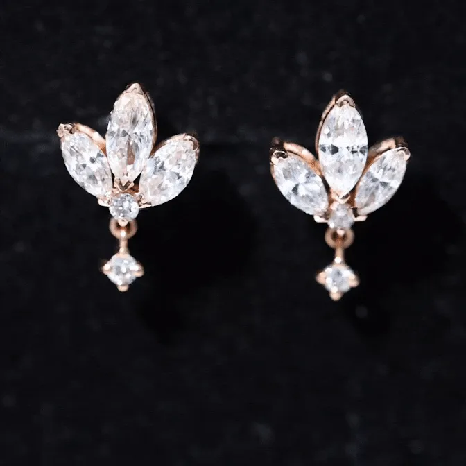 1.75 CT Marquise and Round Cut Diamond Stud Drop Earrings