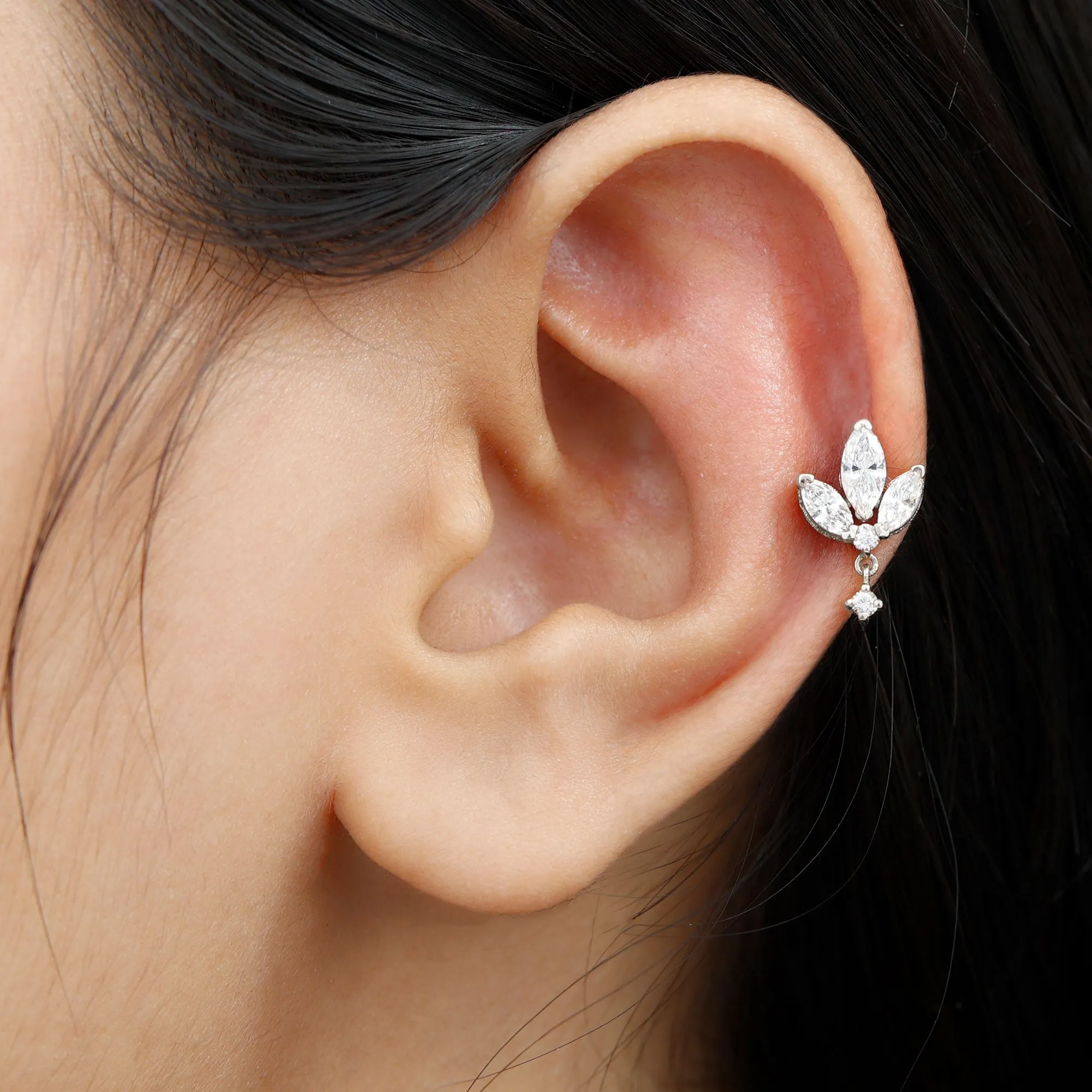 1.75 CT Marquise and Round Cut Diamond Stud Drop Earrings