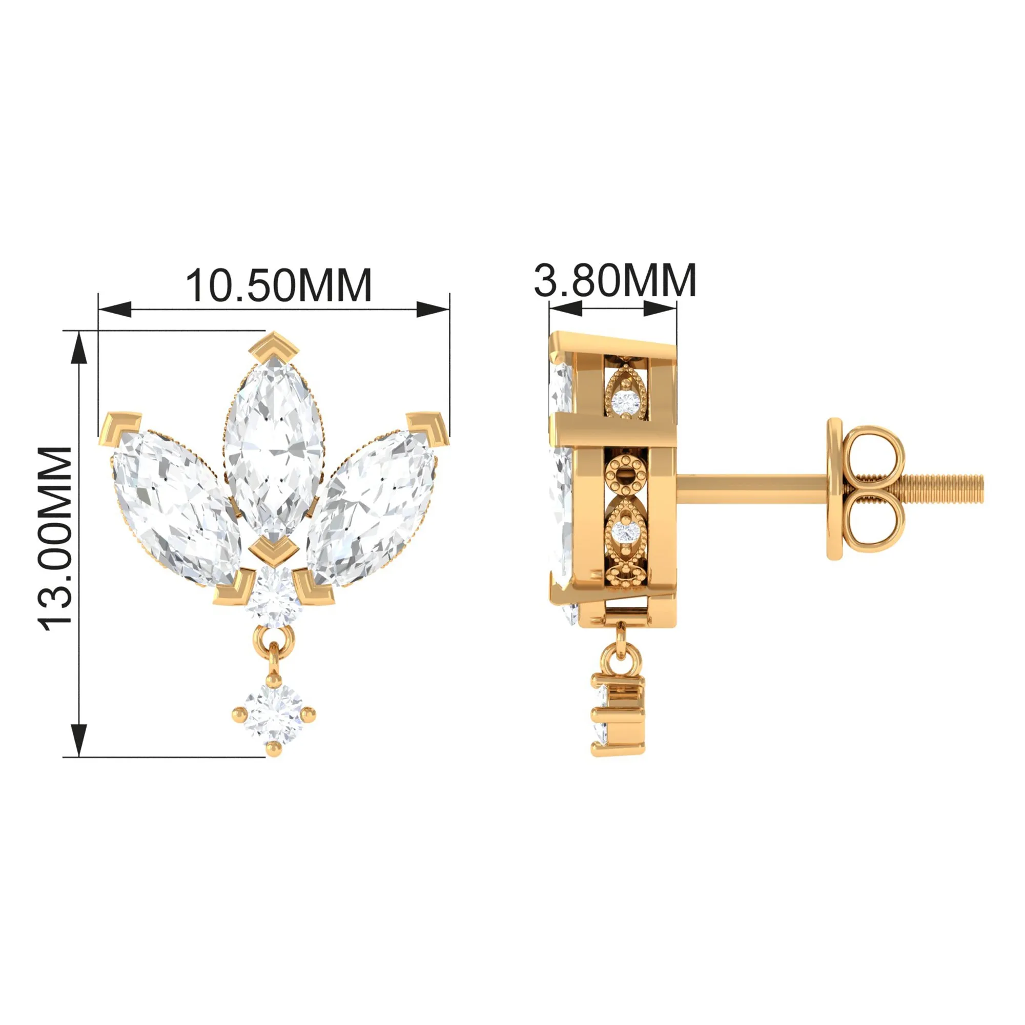 1.75 CT Marquise and Round Cut Diamond Stud Drop Earrings