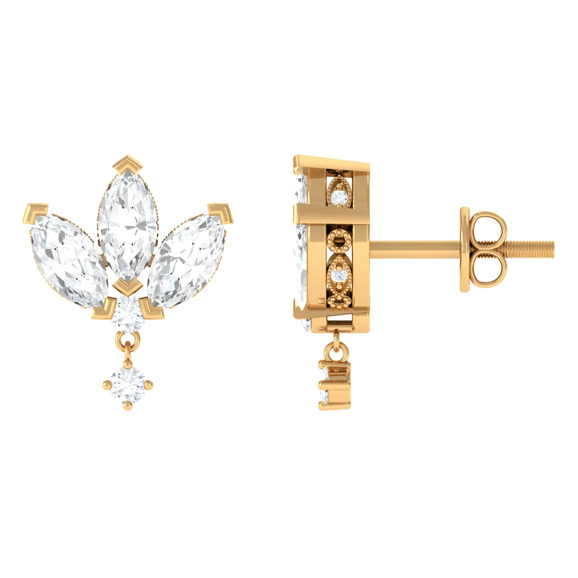 1.75 CT Marquise and Round Cut Diamond Stud Drop Earrings