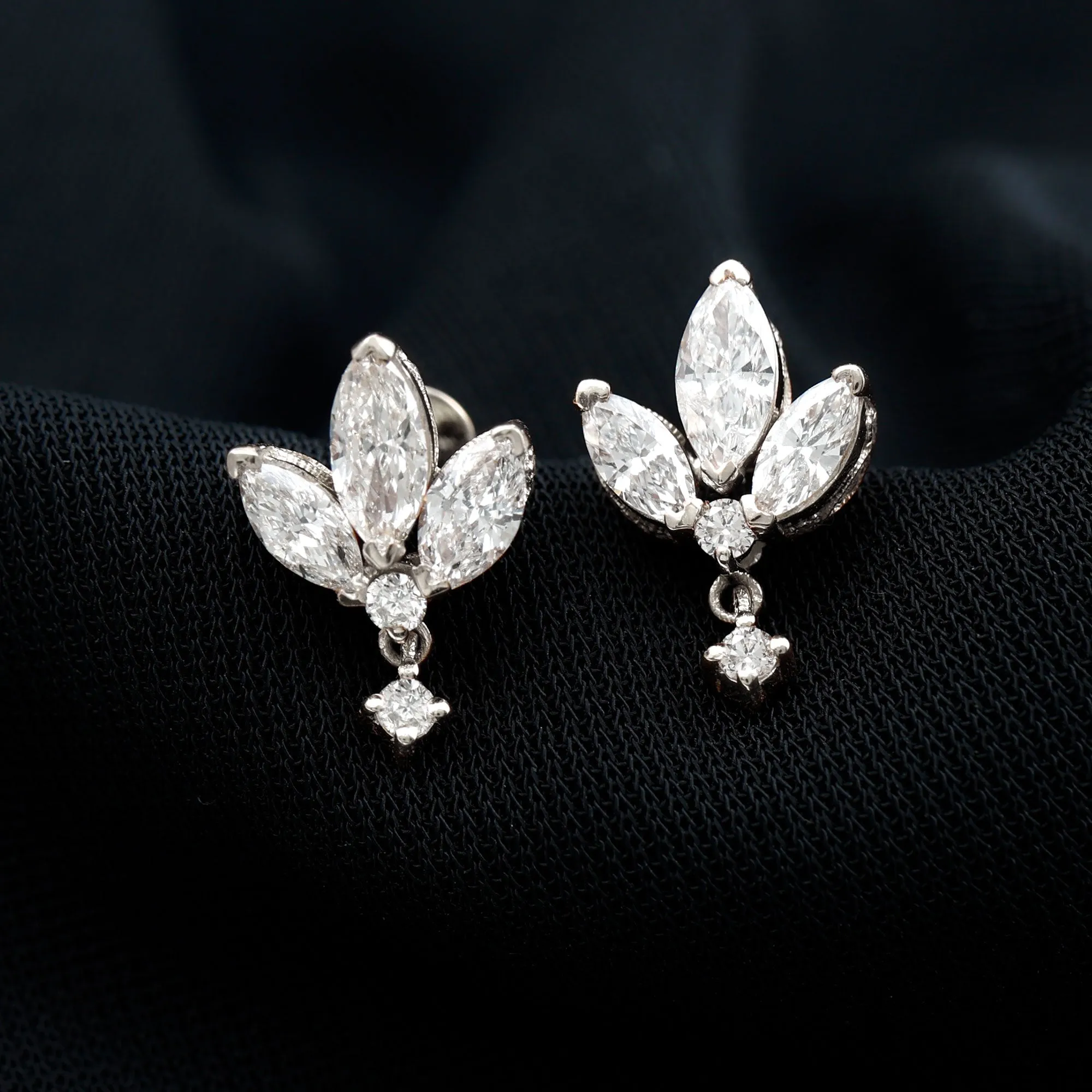 1.75 CT Marquise and Round Cut Diamond Stud Drop Earrings