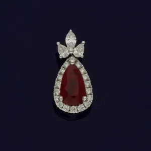 18ct White Gold Ruby and Diamond Tear-drop Pendant