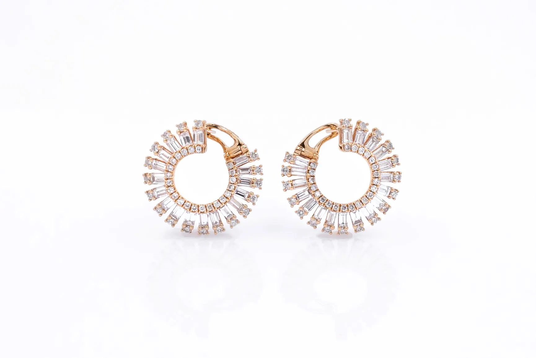 18k Rose Gold Baguette Diamond Spiral Earrings