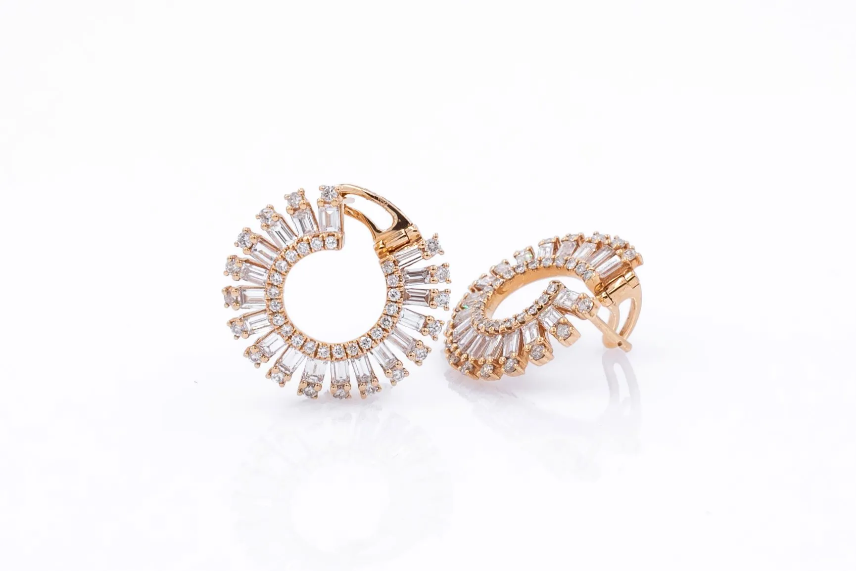 18k Rose Gold Baguette Diamond Spiral Earrings