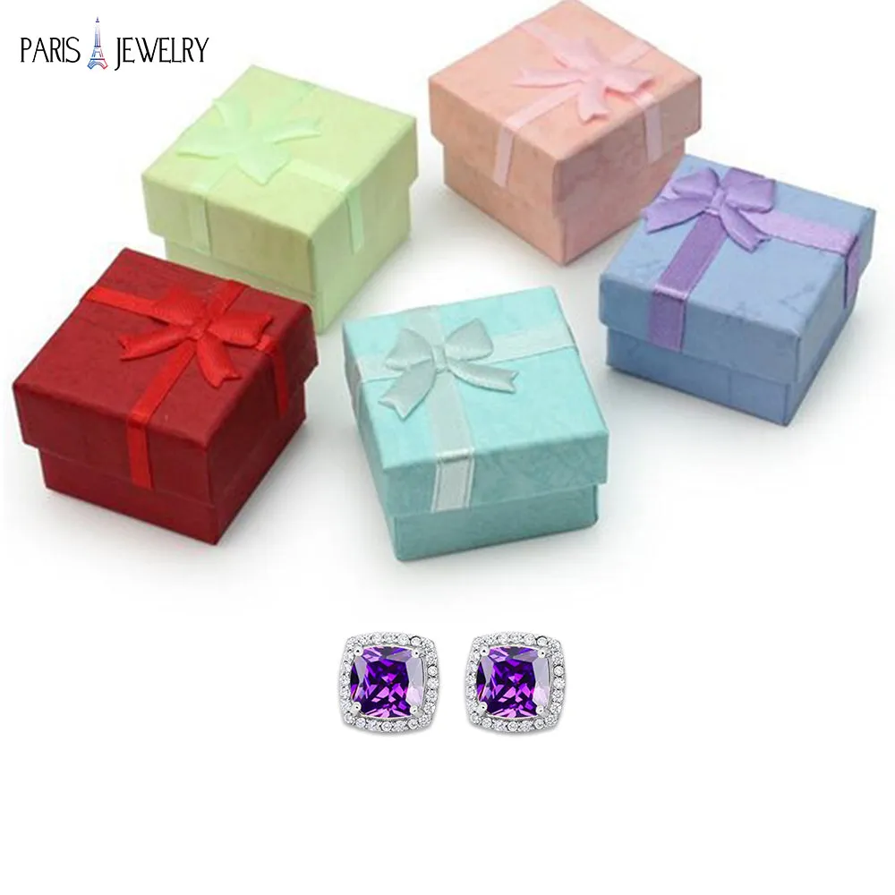 18k White Gold Plated 2 Ct Created Halo Princess Cut CZ Amethyst Stud Earrings